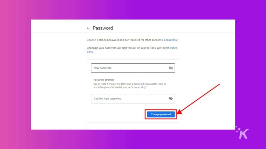 gmail account change password