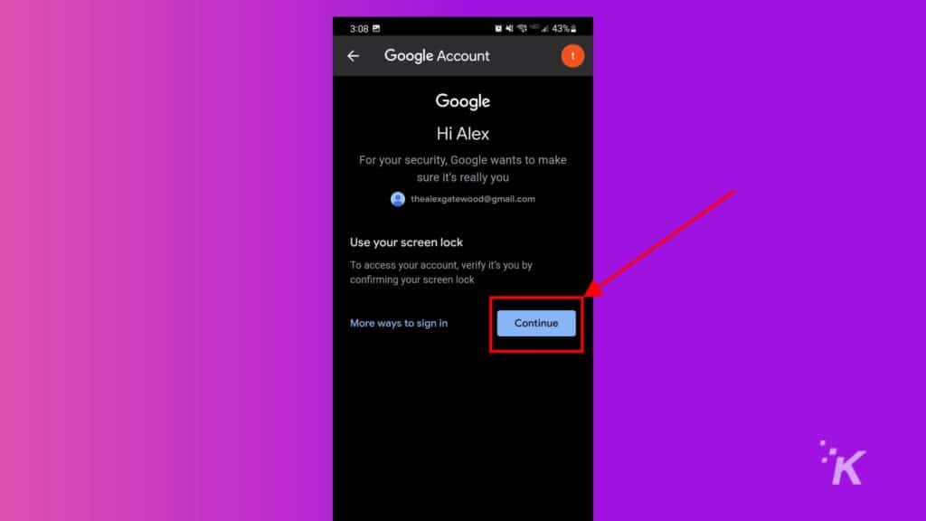 gmail mobile verify password