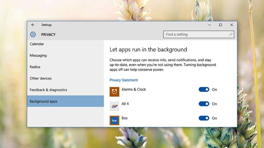 Background Apps Windows 10