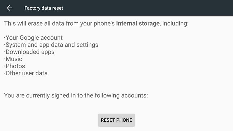 Factory reset android