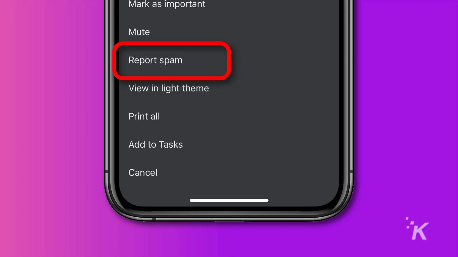 Ios gmail app showing report spam option