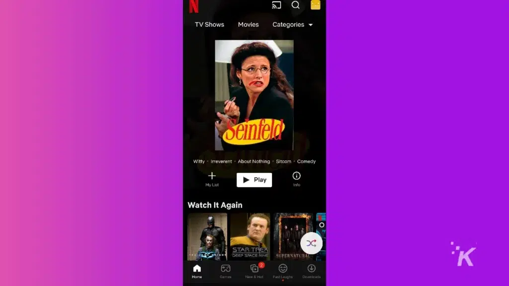 Netflix mobile app main