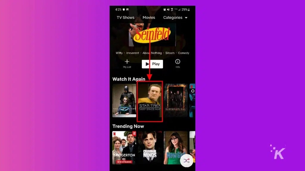 Netflix mobile app select tv show