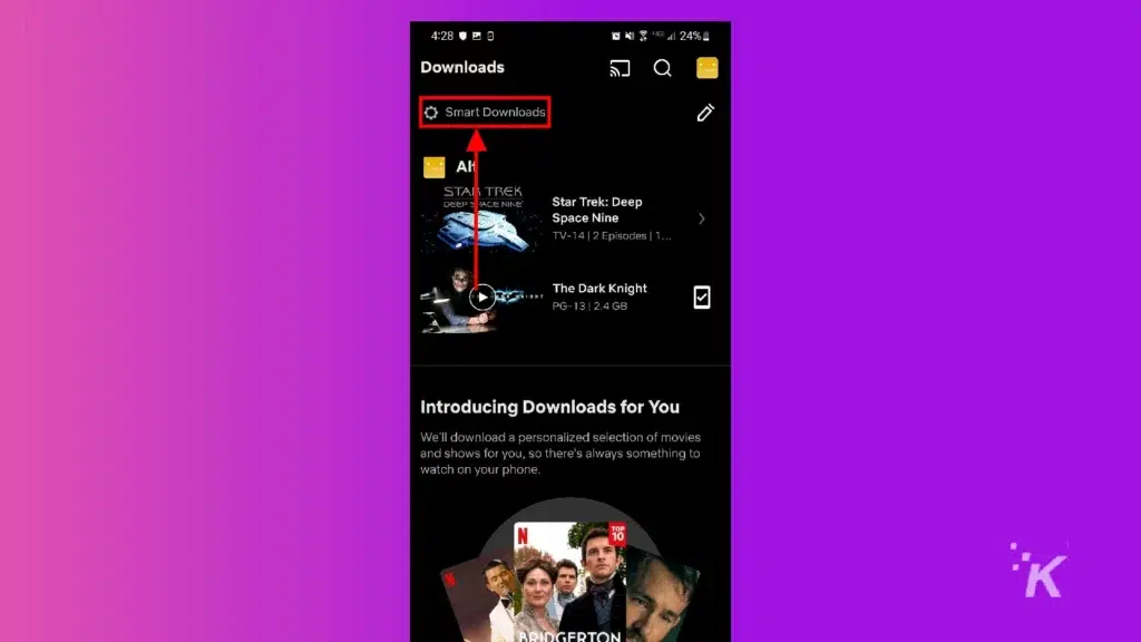 Netflix mobile app smart downloads