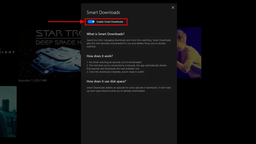 Netflix pc app smart downloads toggle on