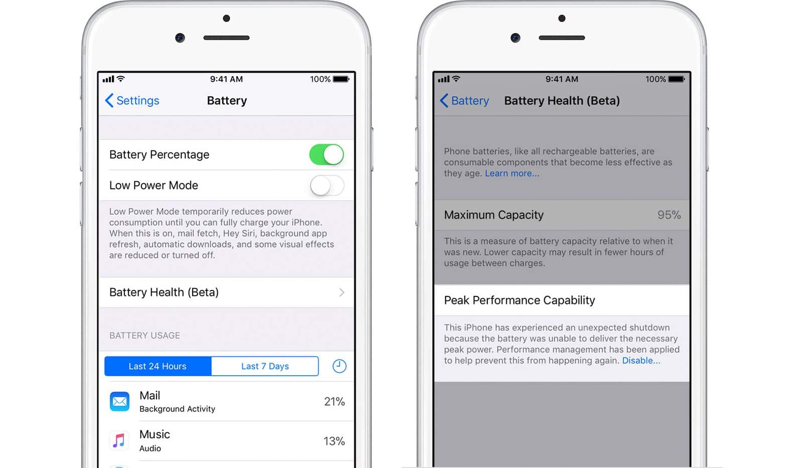 iPhone battery settings