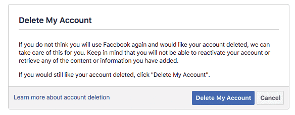 Delete facebook account