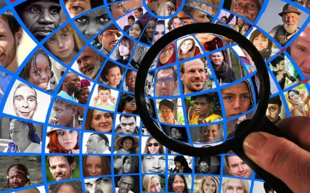 facebook profiles under a magnifying glass for facial recognition