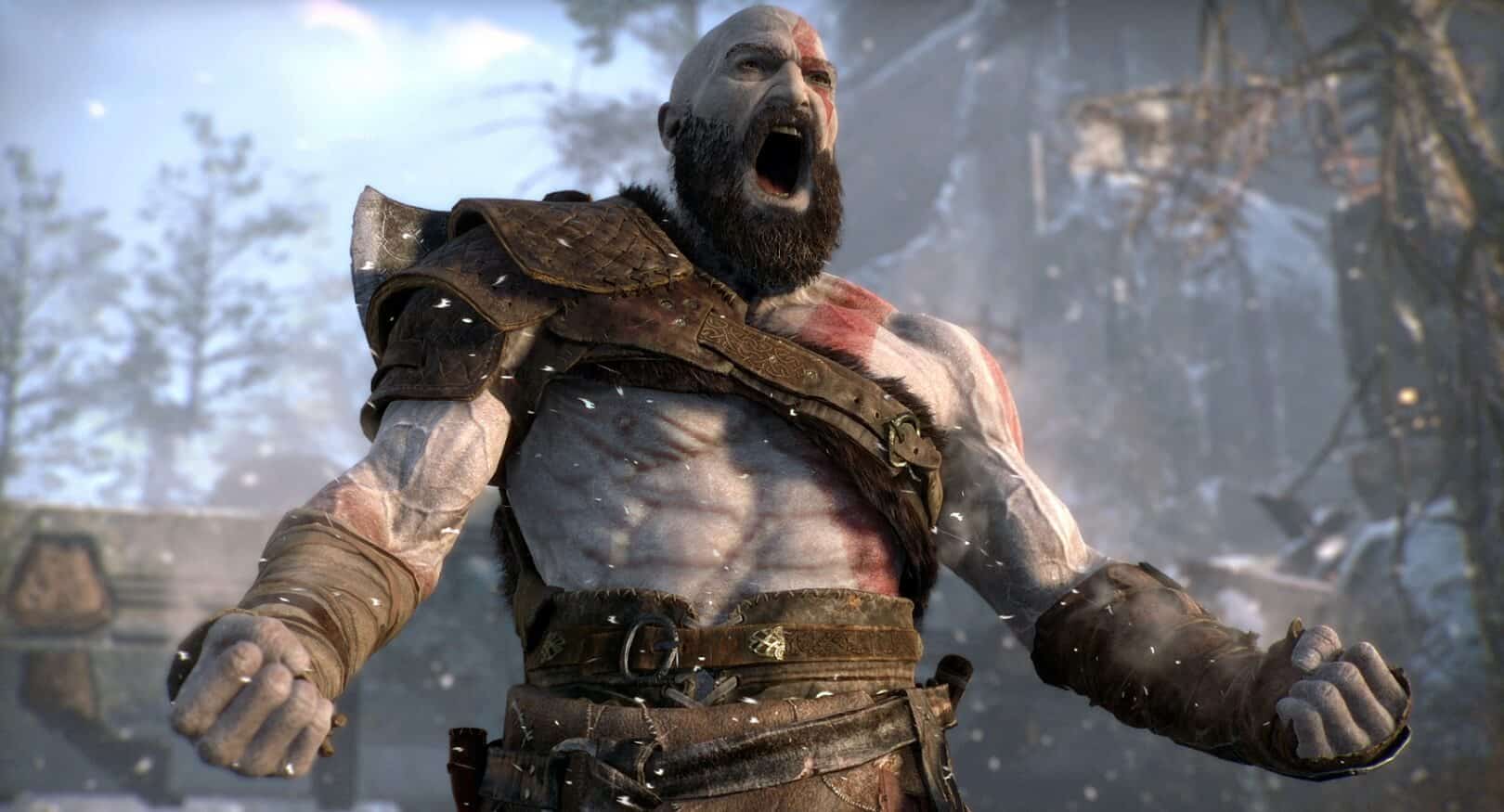 Kratos from god of war shouting for game of the year on sony playstation