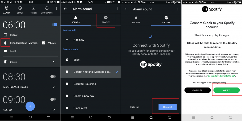 android alarm spotify