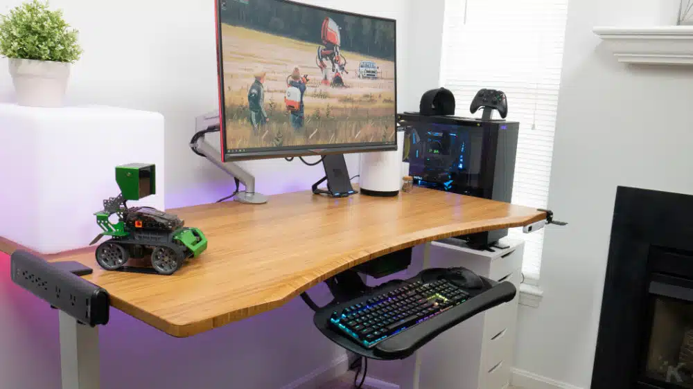 uplift desk with keyboard tray out