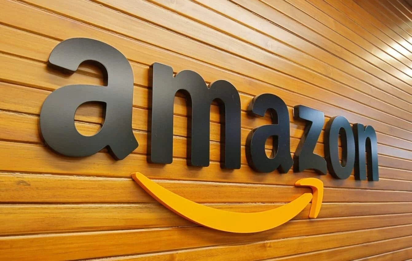 Amazon logo on wooden planks