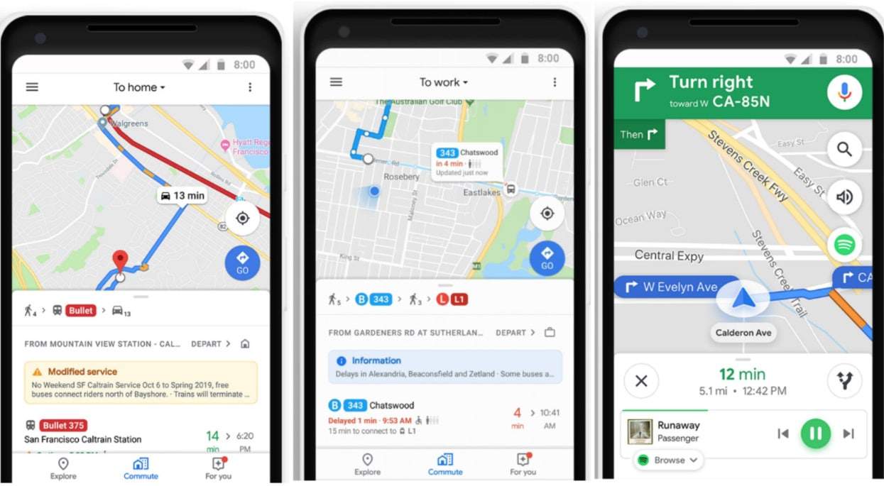 Google maps commute tab