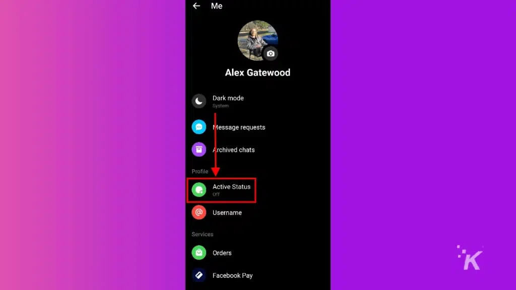 messenger app android active status option