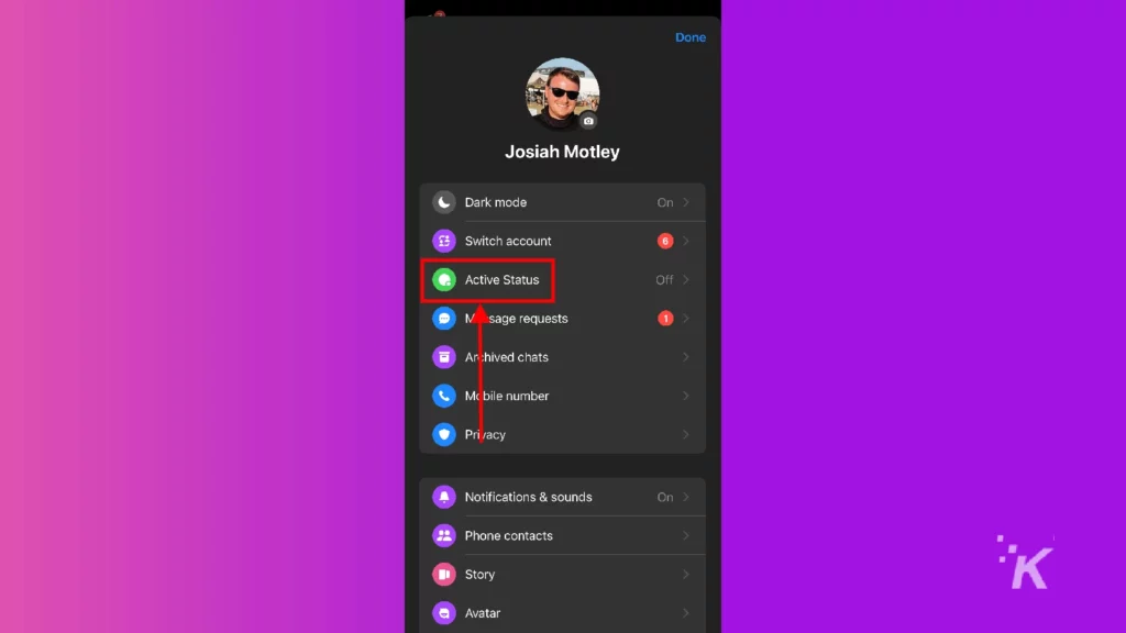 messenger app ios active satus option
