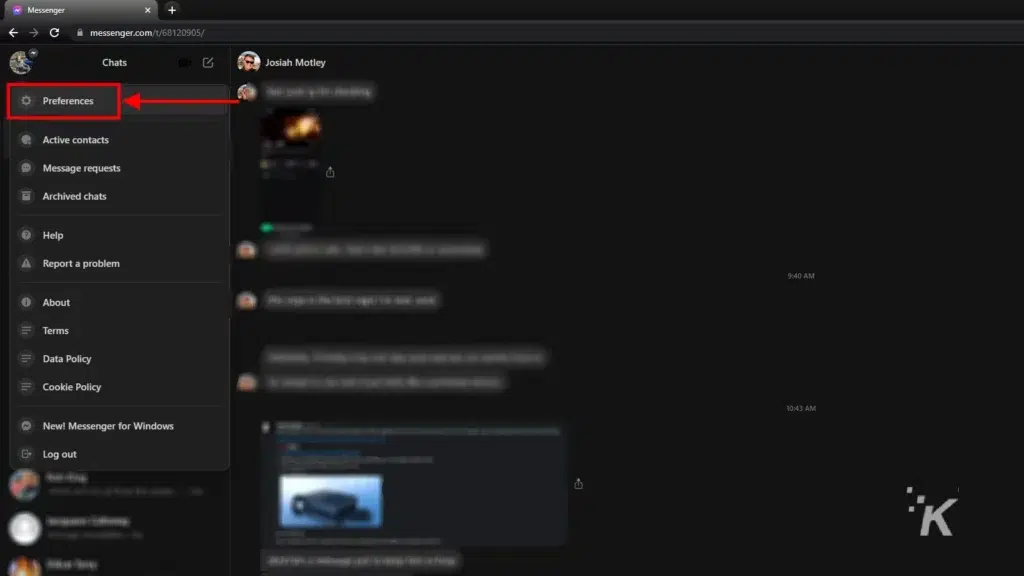 messenger website preferences