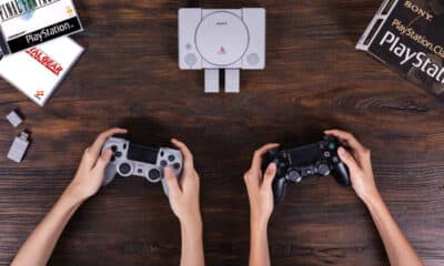 two 8bitdo playstation classic adapters being used