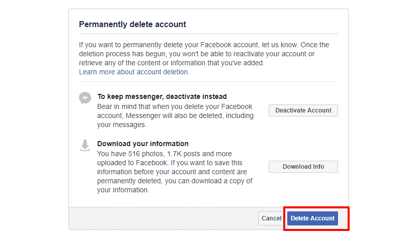 delete facebook account 