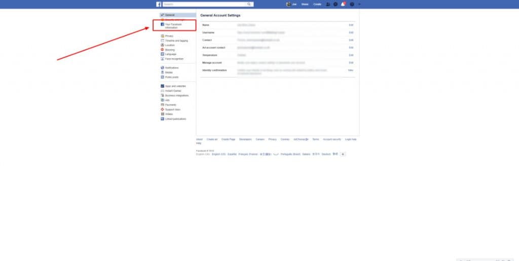 how to get to your facebook information