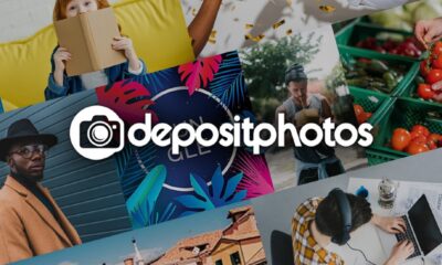 depositphotos stock logo with white text