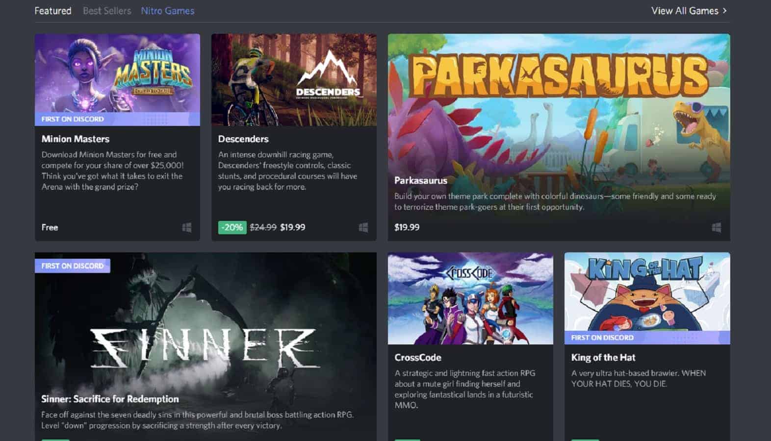 discord store with various games for sale