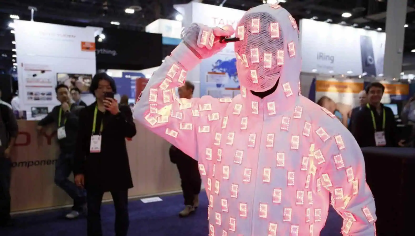 Ces man wearing glowing suit at ces 2019