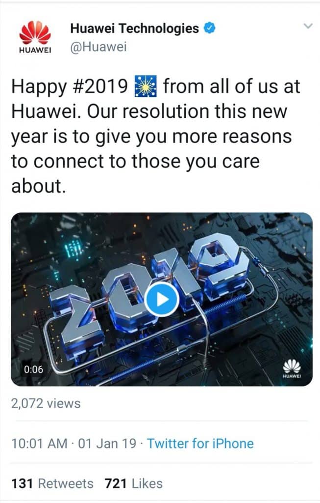 huawei sent new years wishes from an iphone