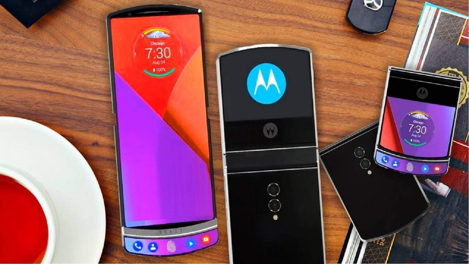 Foldable motorola razr on table