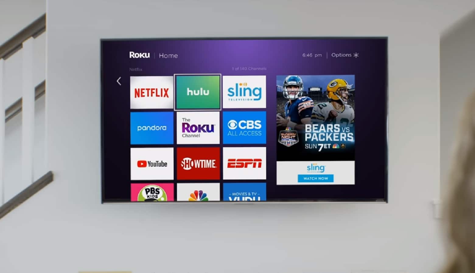 roku on a wall-mounted television