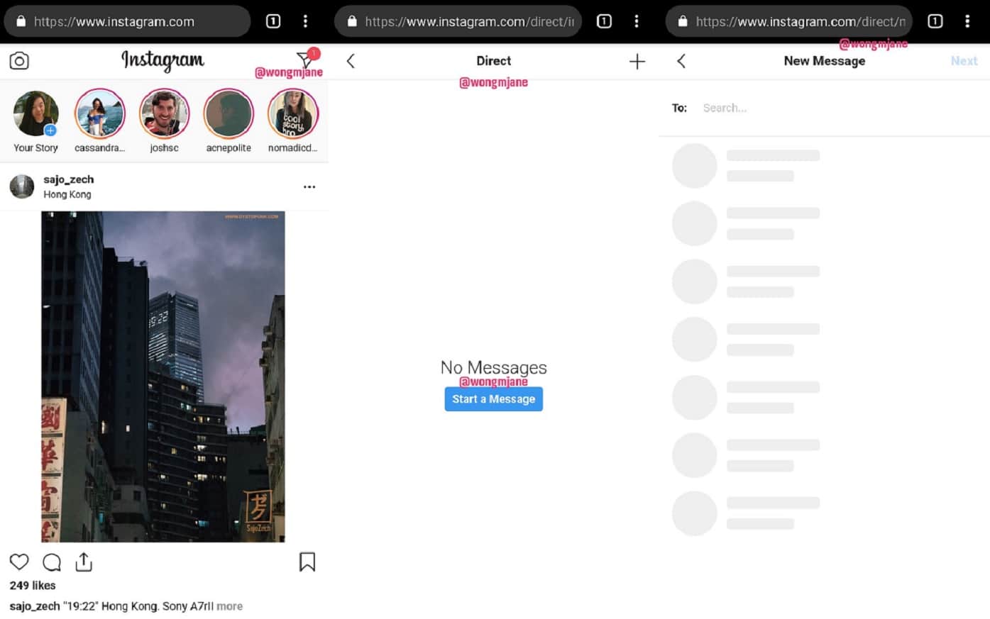 Instagram direct on web