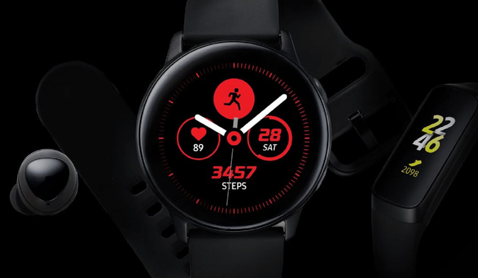 samsung wearables on a black background