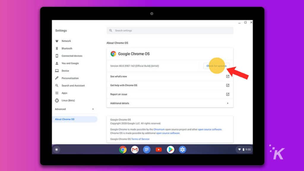 how to update chrome os on chromebook