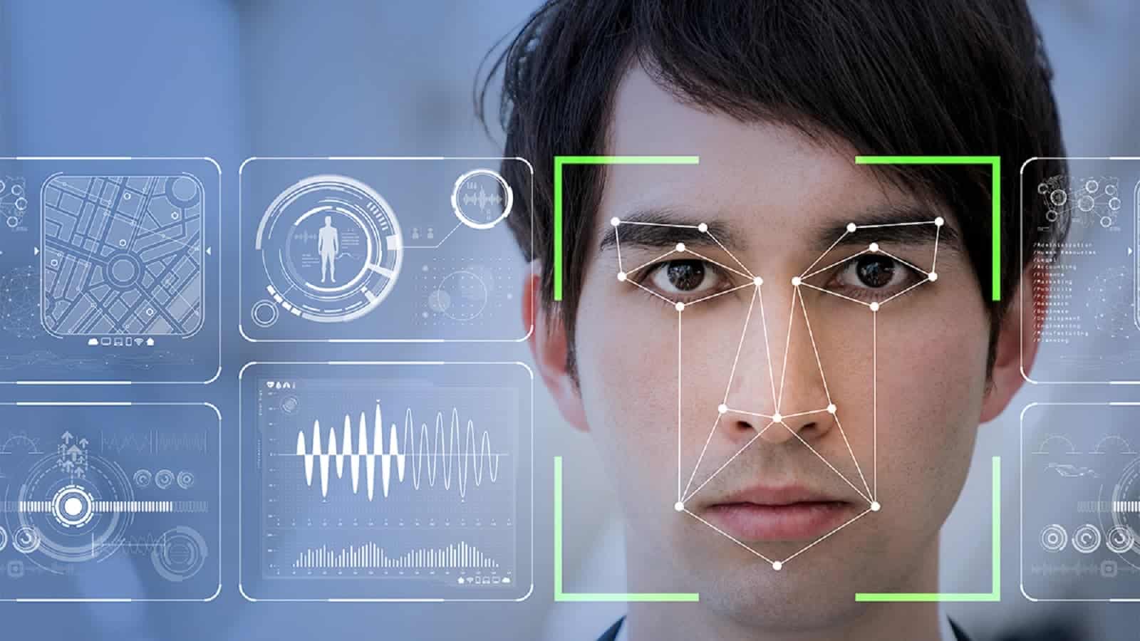 Facial recognition being shown on a person with fingerprint data