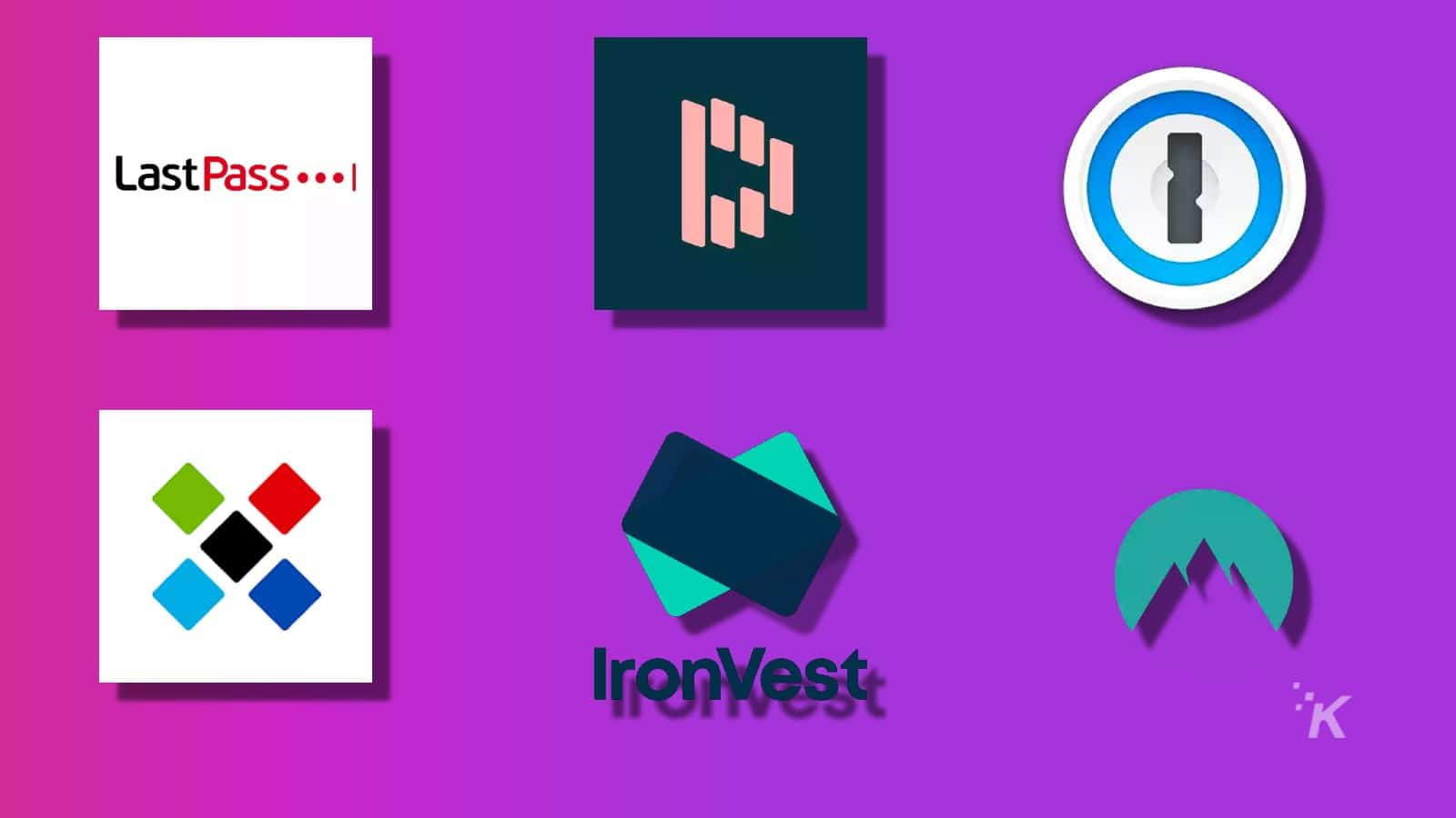 the best free password managers logos sprawled out on a purple background