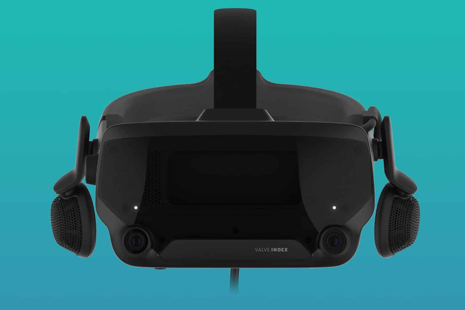 Valve's index vr headset on teal background