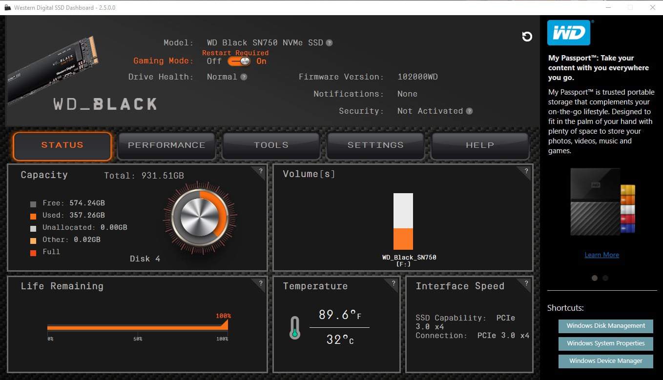 Western digital ssd dashboard