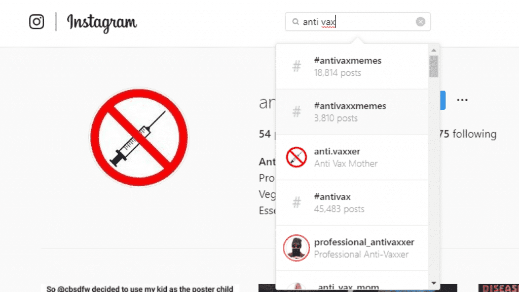 anti-vax hashtags on instagram