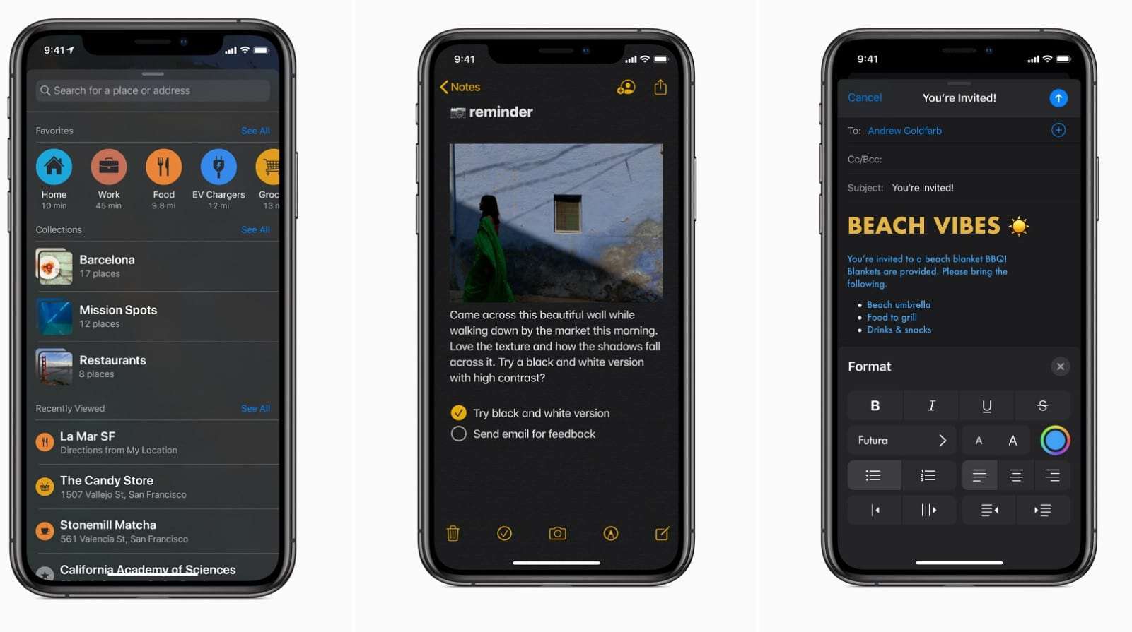 apple ios 13 dark mode screenshots