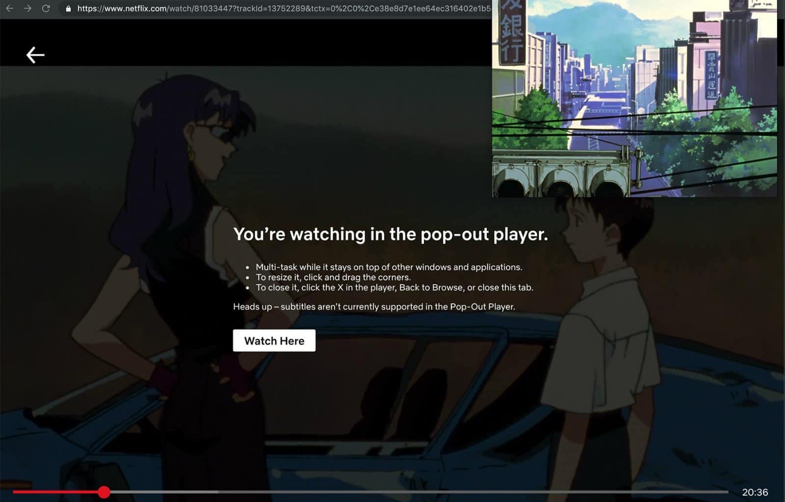 netflix pop out player