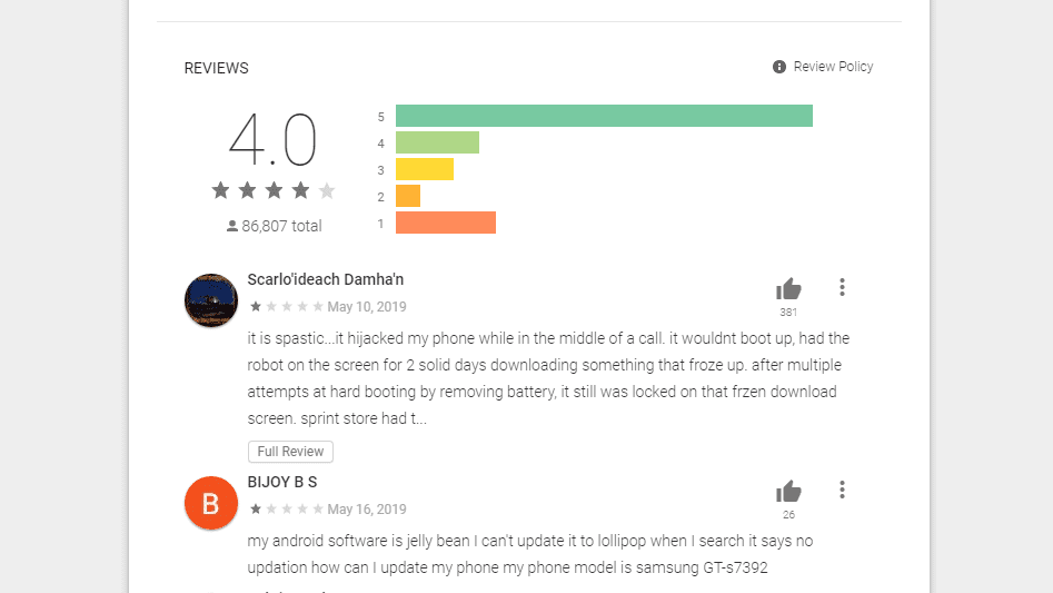 fake app reviews