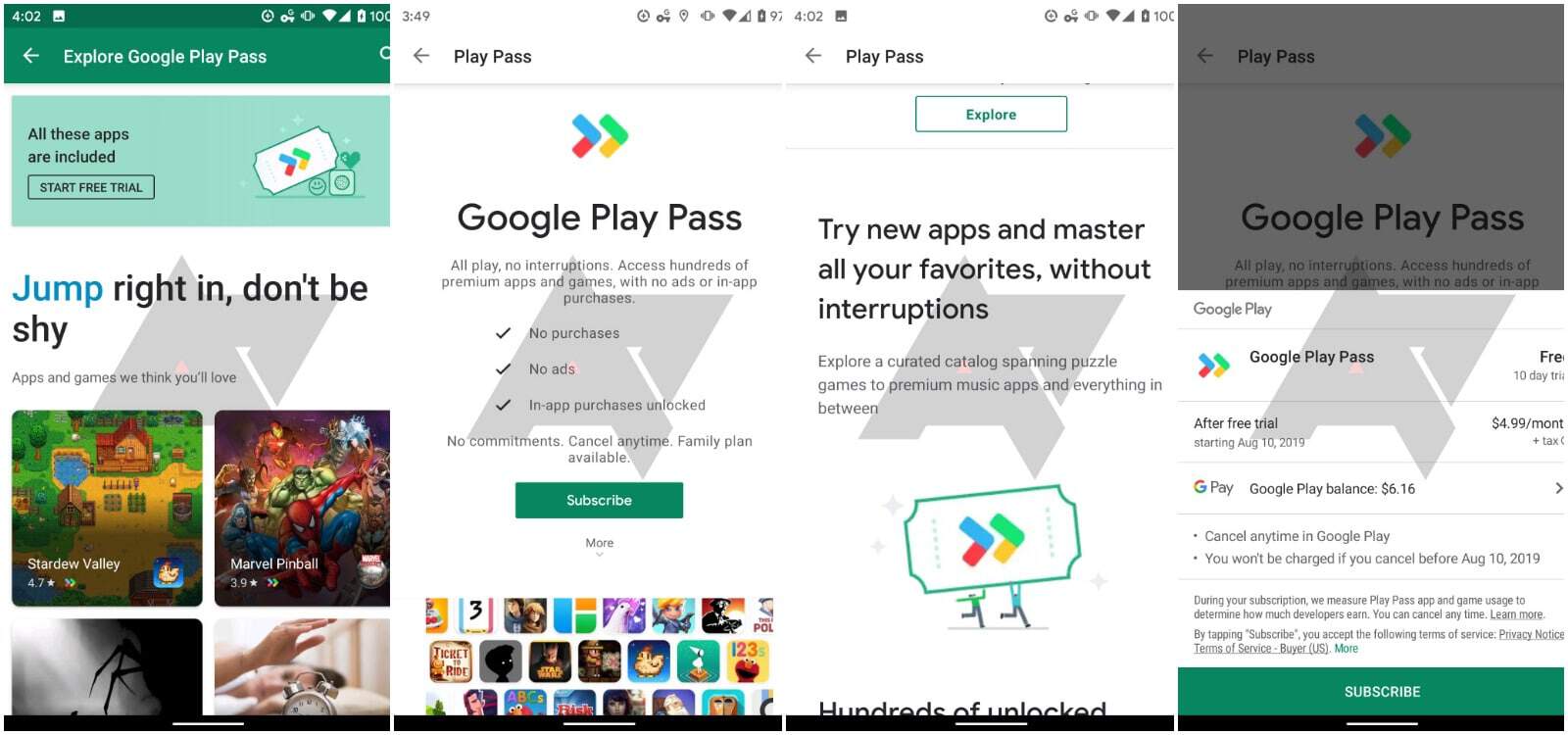 Google play pass subscription