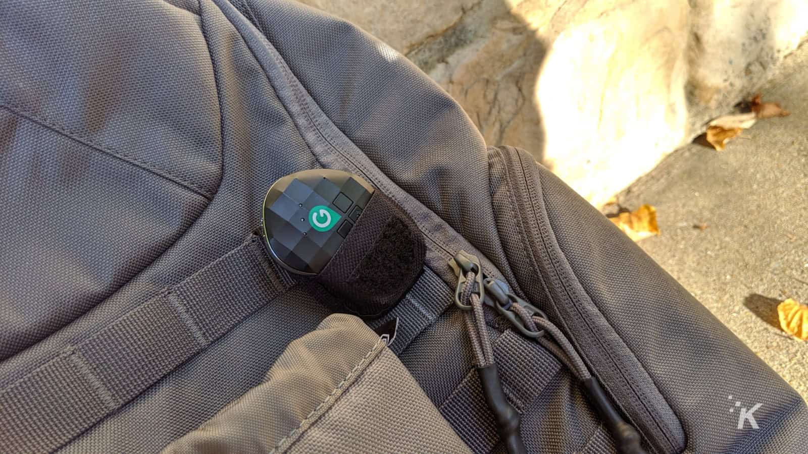 Geozilla gps tracker on backpack