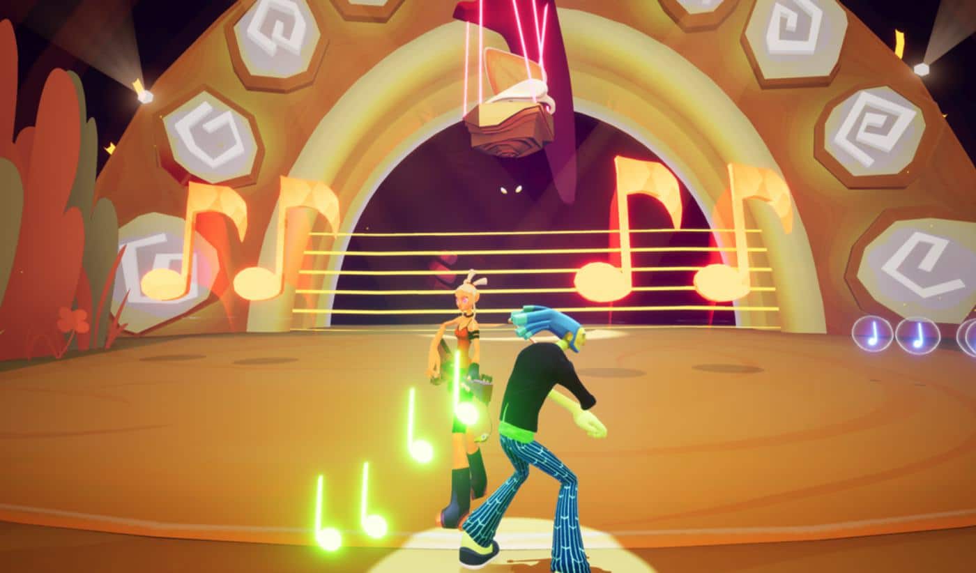 No Straight Roads is a music-based game about a duo saving rock and roll