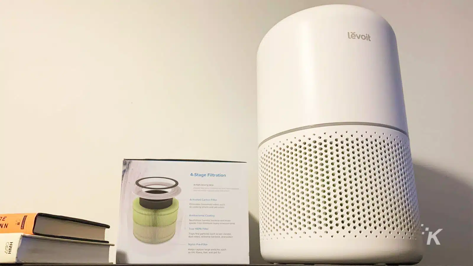 levoit air purifier on shelf
