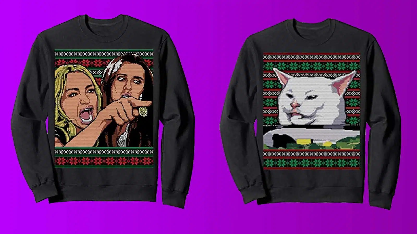 cat meme matching sweaters