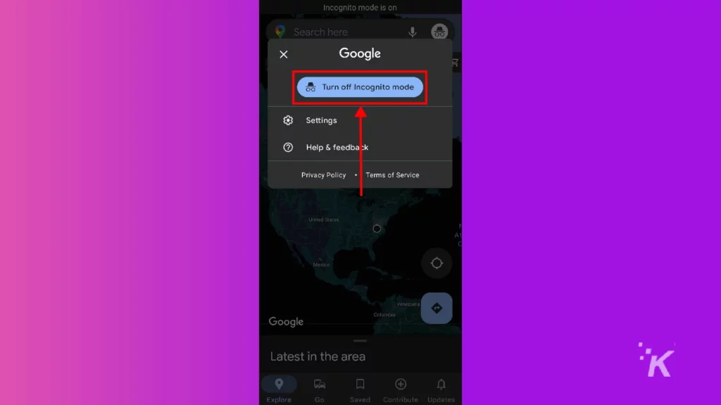 google maps incognito mode off