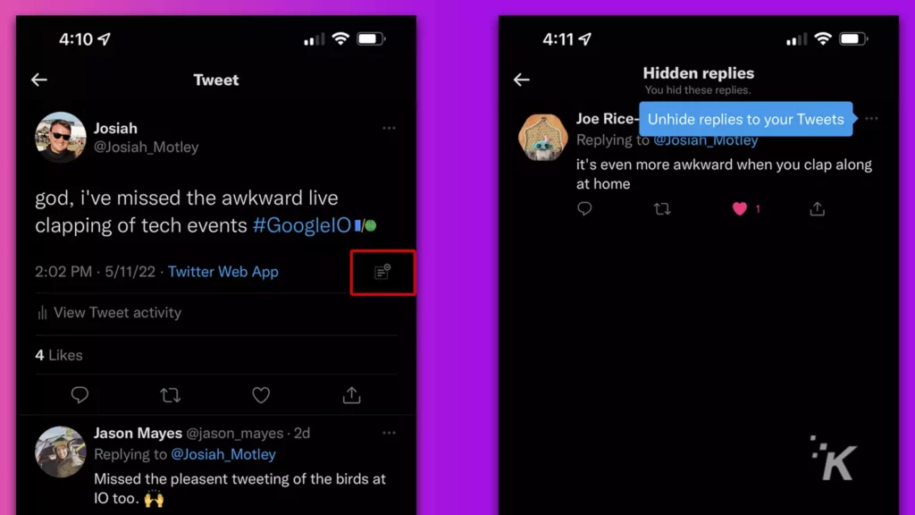 twitter unhide tweets option