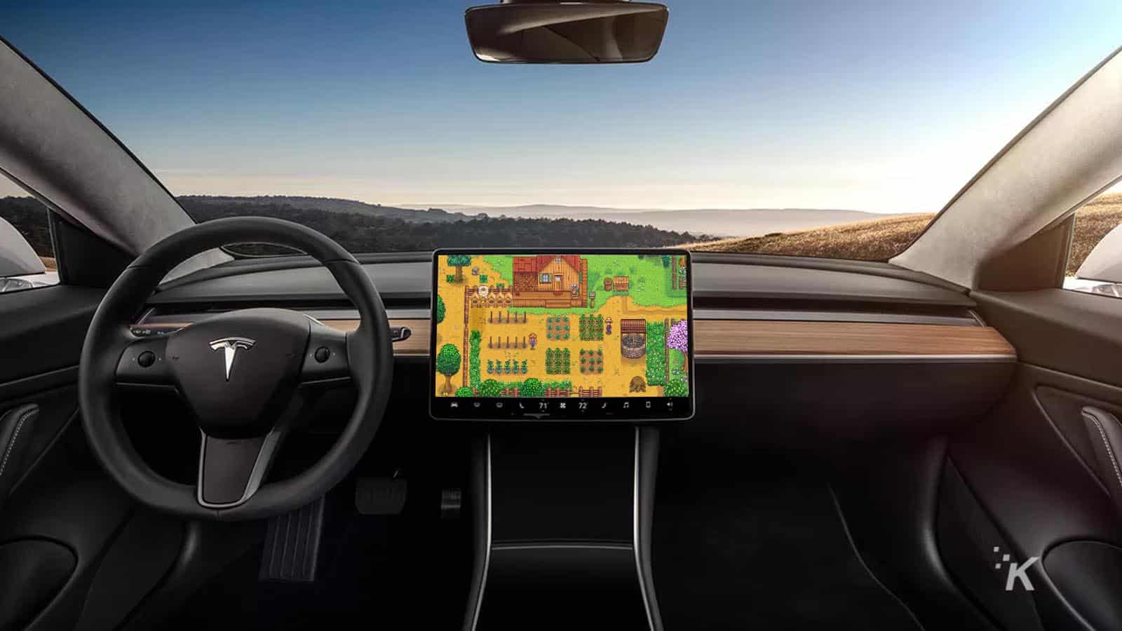 Stardew valley playing on tesla screen