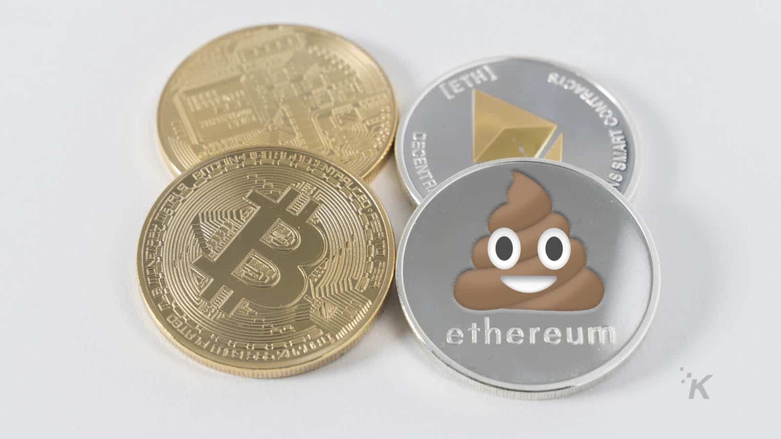 Cryptocurrency on table with bitcoin, ethereum, shitcoin for google chrome