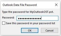 Enter Password to Export Password-protected PST
